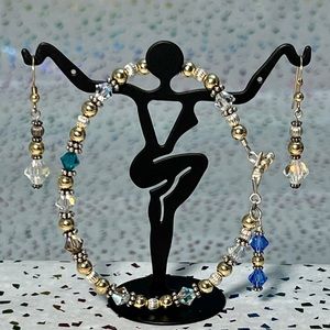 Gold, Silver and Crystal Bead Bracelet & Earrings